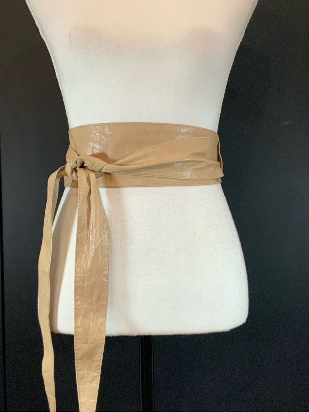 The Faux-Leather Obi Wrap Belt in Camel Beige Size OS